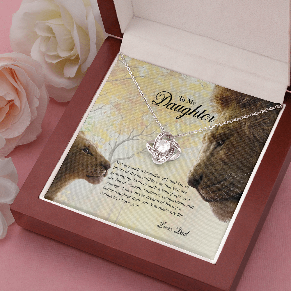 Lion Dad To My Daughter If I Could Give You One Thing In My Life Heartfelt Card Love Knot Necklace, Jewelry Necklace, Gift Necklace With Message Card And Love Knot Necklaces With Box Card 001