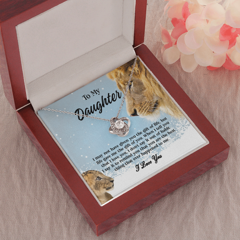 Gifts To My Daughter This Old Lion Will Always Have Your Back Interlocking Heart Necklace Daughter Necklace From Dad - Daughter Gifts Jewelry Includes Gift Box 1 Love Knot Necklaces With Box Card 001
