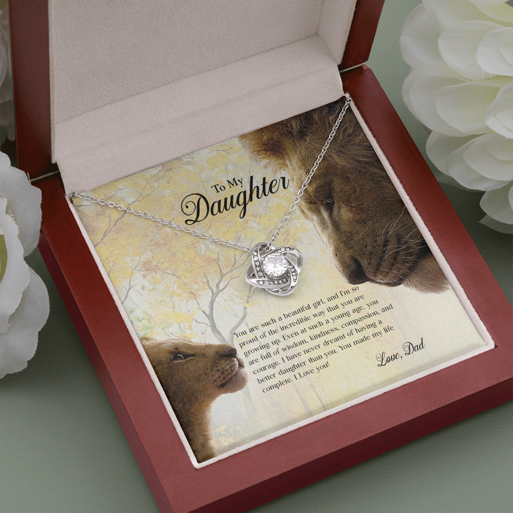 Lion Dad To My Daughter If I Could Give You One Thing In My Life Heartfelt Card Love Knot Necklace, Jewelry Necklace, Gift Necklace With Message Card And Love Knot Necklaces With Box Card 001