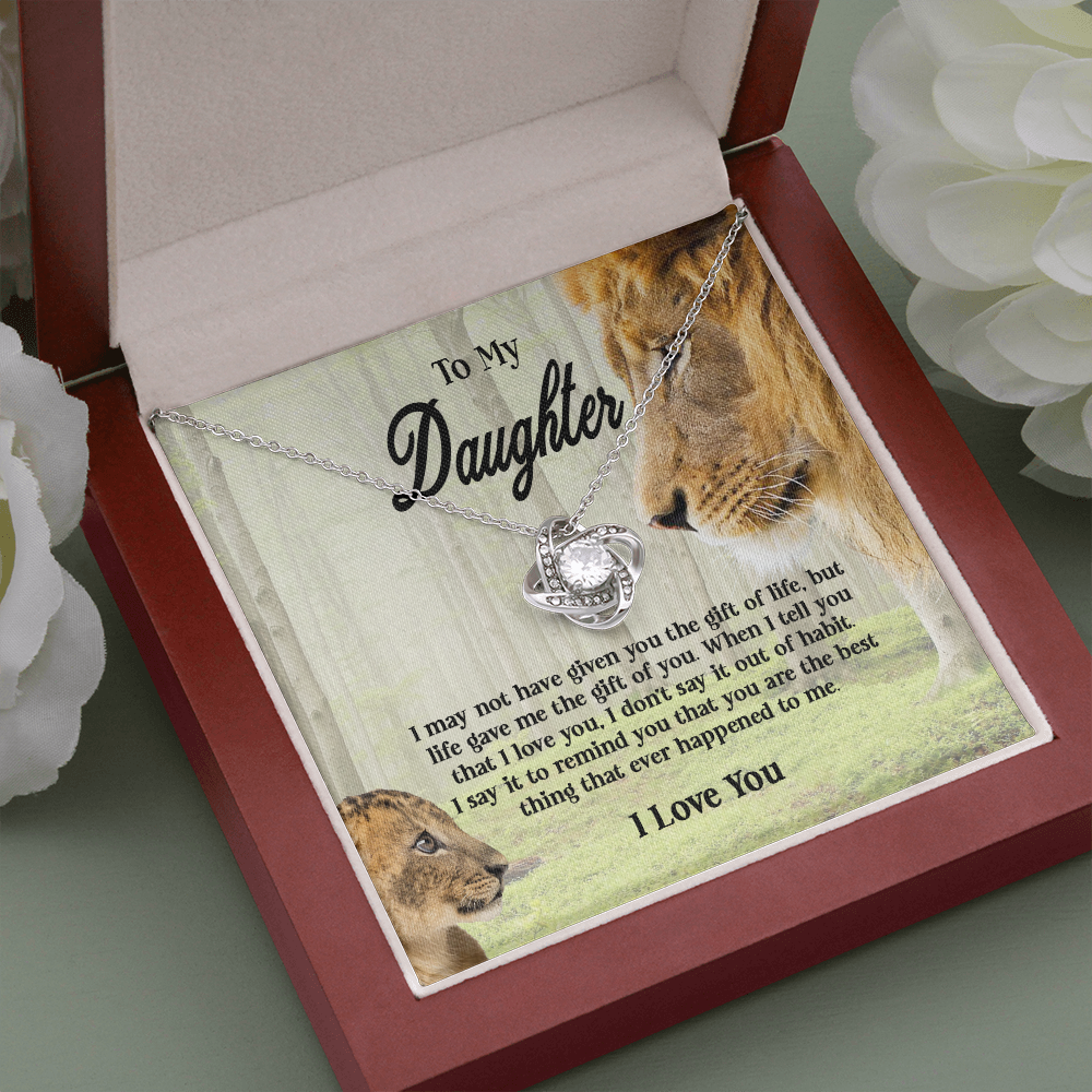 Gifts To My Daughter This Old Lion Will Always Have Your Back Interlocking Heart Necklace Daughter Necklace From Dad - Daughter Gifts Jewelry Includes Gift Box 2 Love Knot Necklaces With Box Card 001