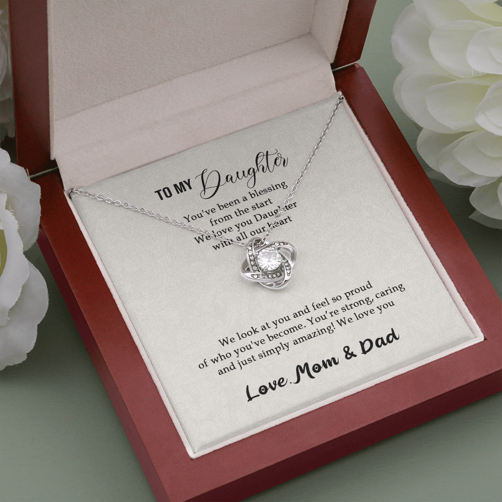 Meaningfull Personalized To my Daughter Necklace for Her Valentines Birthday Gift Love Knot Necklace for Women with Message Card include Standard Box Wedding Day, Gift For Daughter Gifts Christmas, on Love Knot Necklaces With Box Card 001