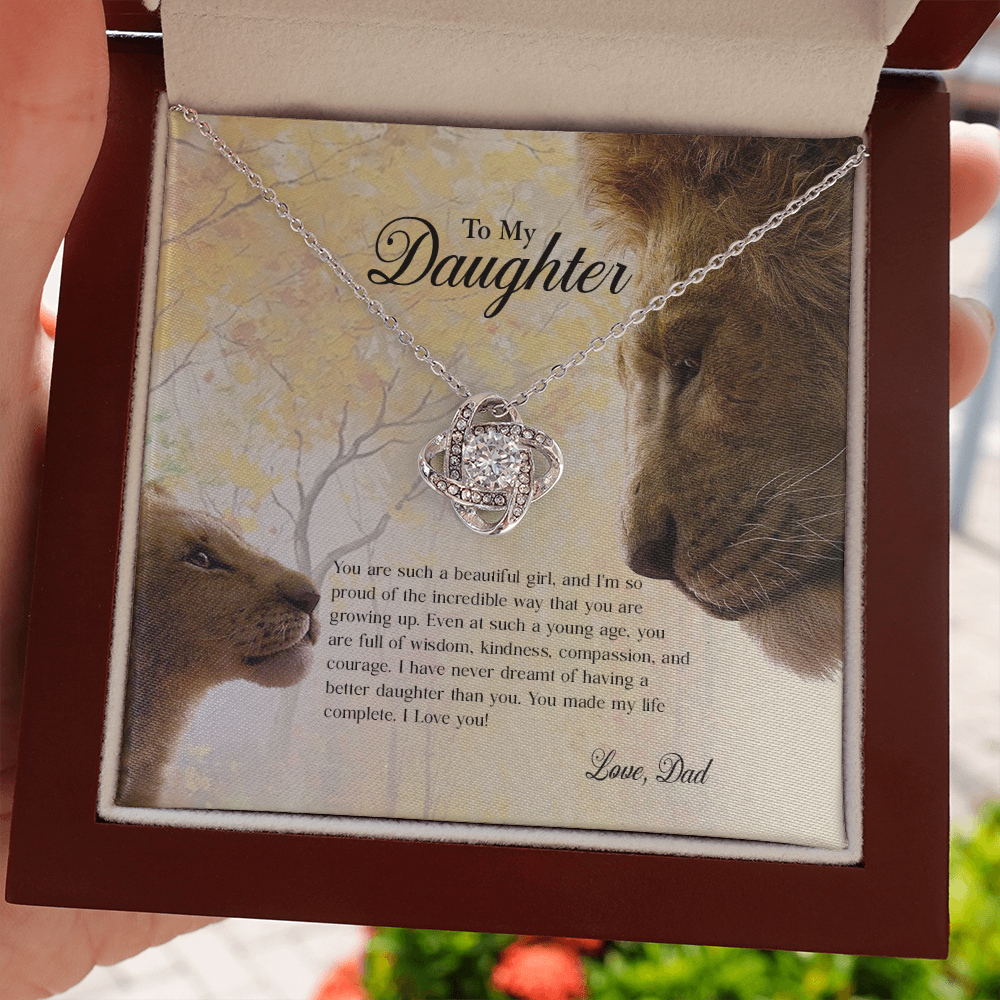 Lion Dad To My Daughter If I Could Give You One Thing In My Life Heartfelt Card Love Knot Necklace, Jewelry Necklace, Gift Necklace With Message Card And Love Knot Necklaces With Box Card 001