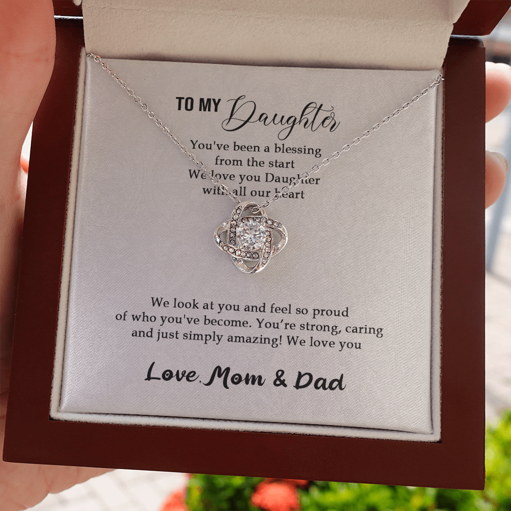 Meaningfull Personalized To my Daughter Necklace for Her Valentines Birthday Gift Love Knot Necklace for Women with Message Card include Standard Box Wedding Day, Gift For Daughter Gifts Christmas, on Love Knot Necklaces With Box Card 001