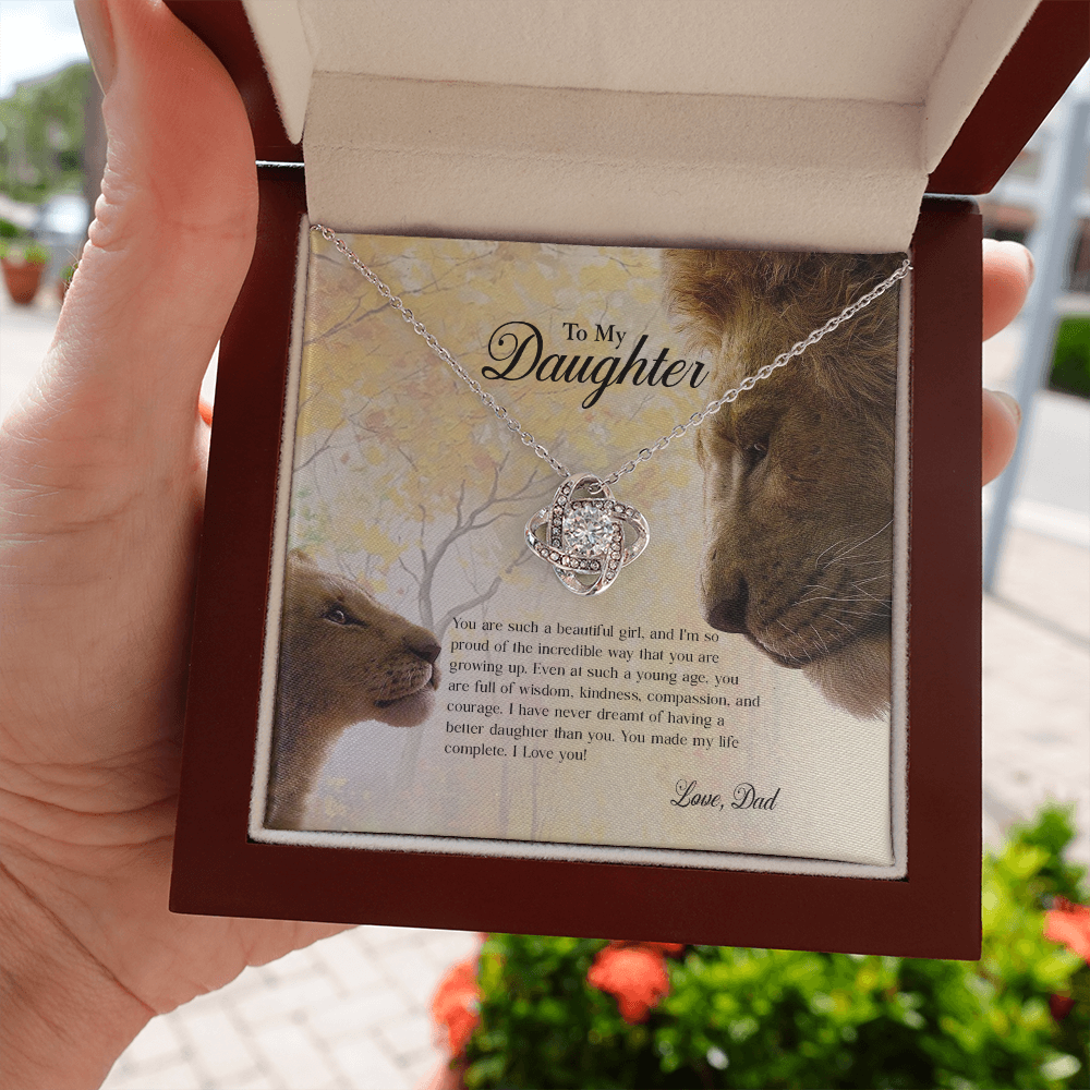 Lion Dad To My Daughter If I Could Give You One Thing In My Life Heartfelt Card Love Knot Necklace, Jewelry Necklace, Gift Necklace With Message Card And Love Knot Necklaces With Box Card 001