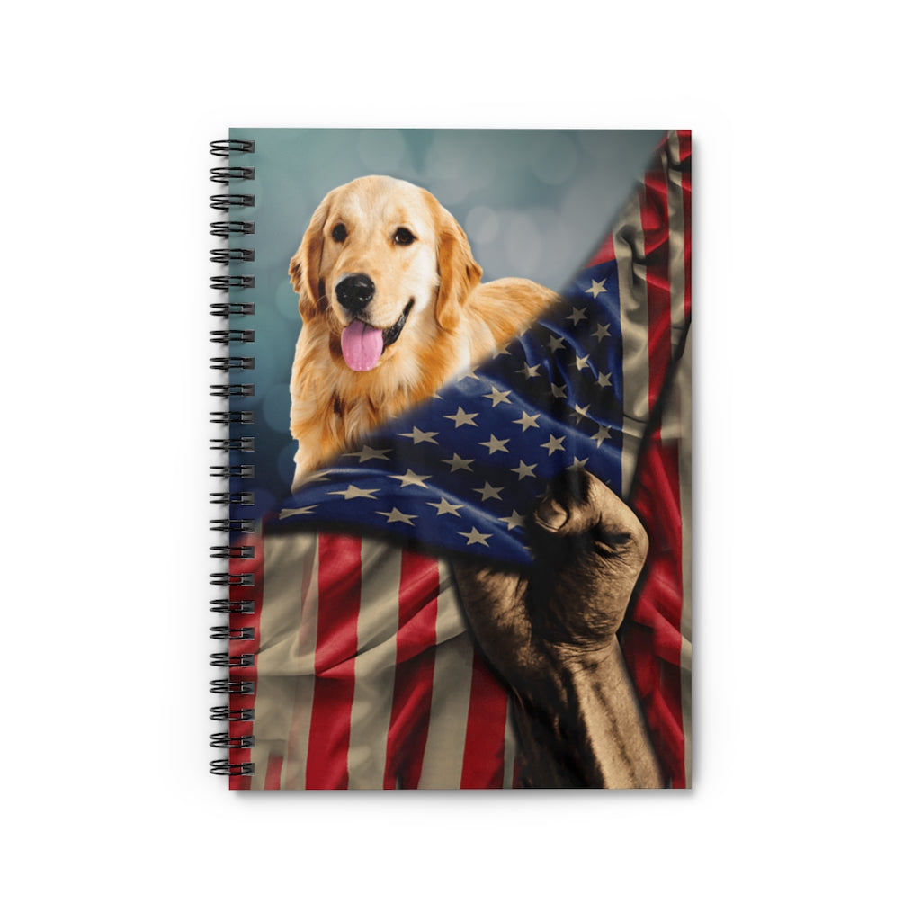 Personalized Notebook Golden Retriever Dog American USA Flag On Birthday, Christmas Spiral Notebook - Ruled Line