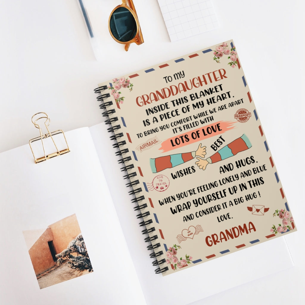 Spiral Notebook Fleece Blanket -to My Granddaughter Fleece Blanket-Best Wishes and Hug Gift for Granddaughter Kid Ruled Line