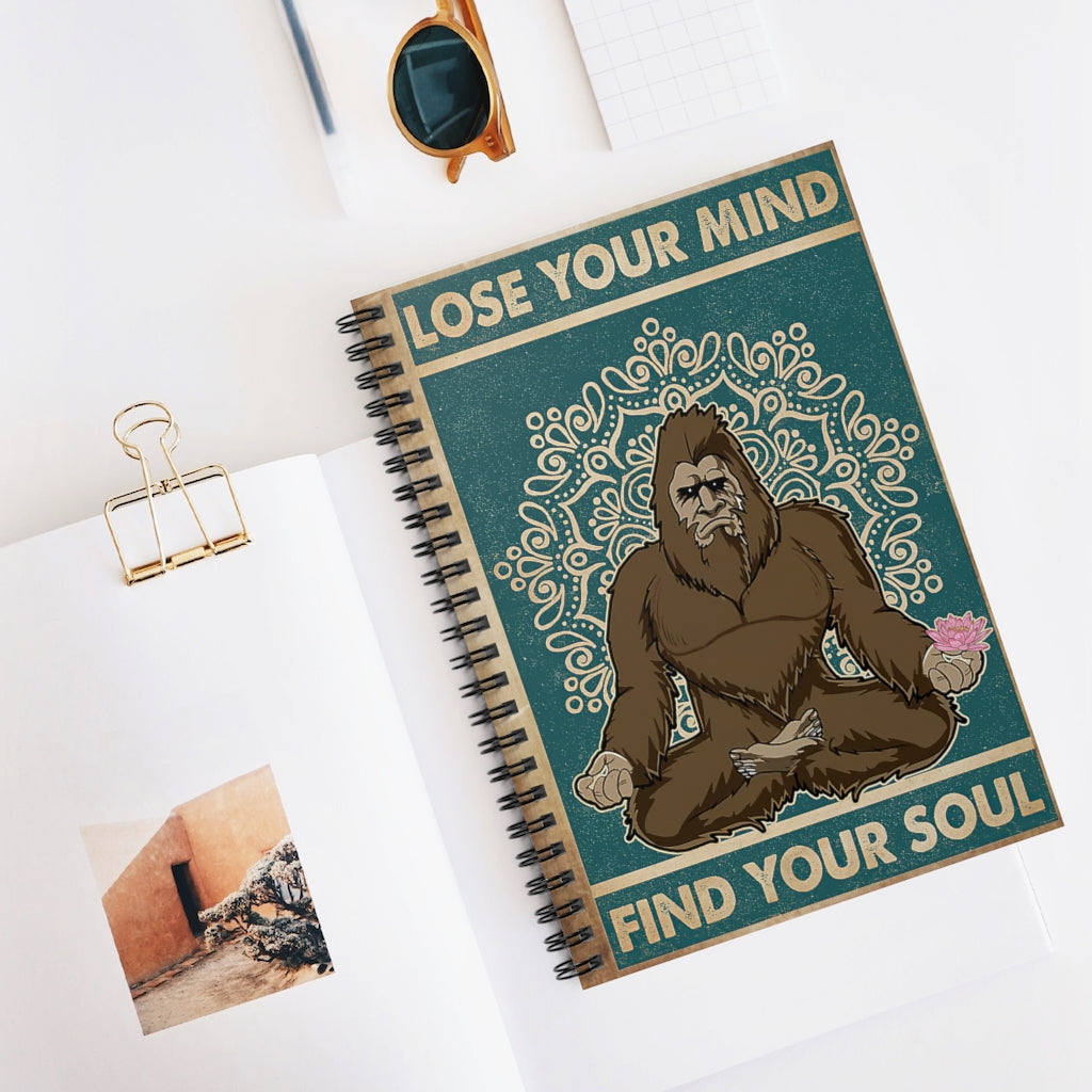Spiral Notebook - Ruled Line Retro Find Your Soul Bigfoot Yoga Spiral Notebooks Soft Cover 118 Pages Lined Notebook
