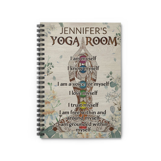 Spiral Notebook Personalized Wood Yoga Room I Am Myself Stationery Gift Spiral Notebooks Soft Cover