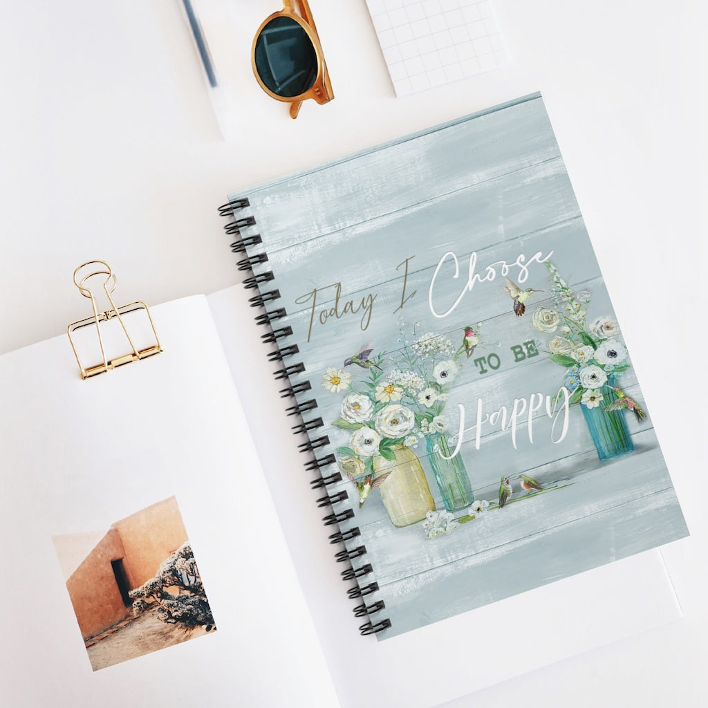 Spiral Notebook - Ruled Line Hummingbird Today I Choose to Be Happy Flying Bird Framed Wall Art Living Room Gift for Family On Anniversary Christmas
