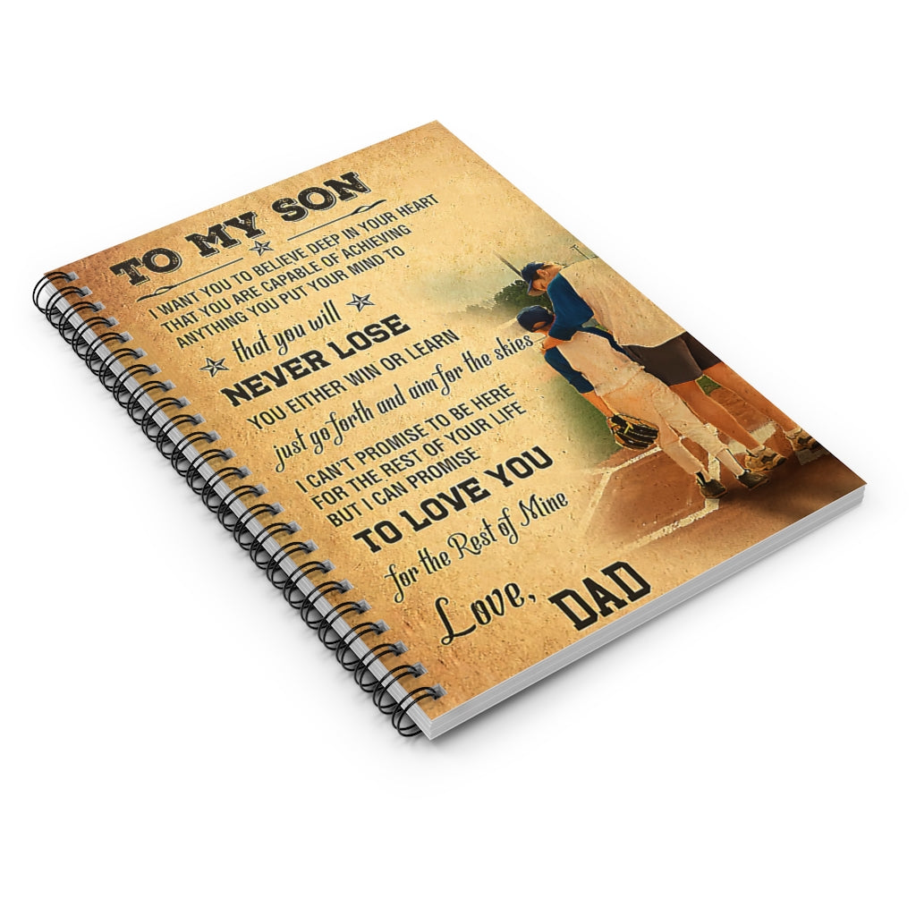 Spiral Notebook - Ruled Line Baseball To My Son Vertical Poster Friendly Notebook Awesome Happy Birthday Gift Basics Wide Ruled Wire bound Spiral Notebook Wide Rule