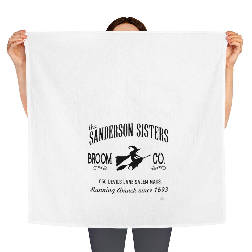Halloween Tea Towel - Sanderson Sisters Broom Company Kitchen Flour Sack Towel - Fall Dish Cloth - Hocus Pocus Towel - Farmhouse Décor Hand Drying Soft Cotton Tea Towel