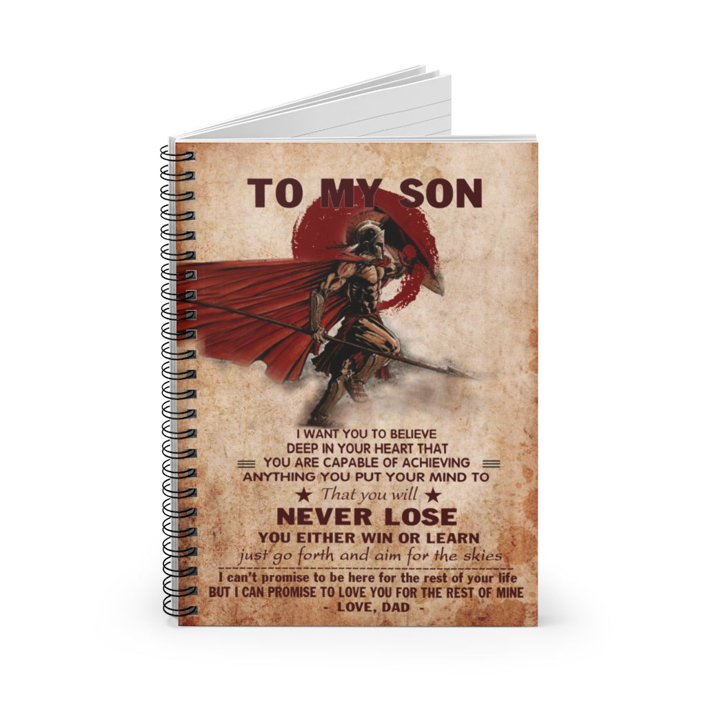 Vigifsana College Rule Strong Spartan to My Son Just Go Forth and Aim for The Skies Love Dad Spiral Notebook Wide Rule, Basics Wide Ruled Wire Bound Mum Gift Journal for Man - Woman