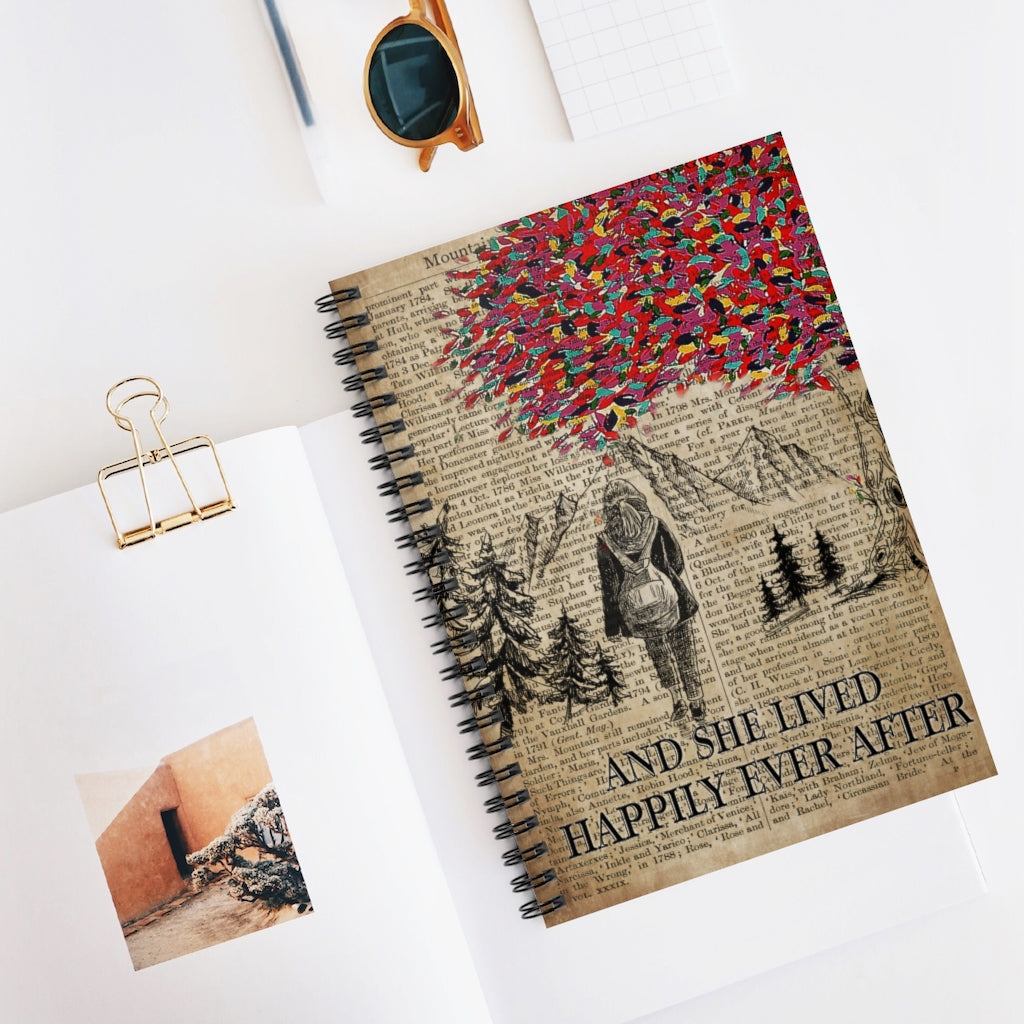 Spiral Notebook - Ruled Line Motivational Gift Hiking and She Lived Happily Ever After Gift for Women, Awesome Christmas, Birthday Gift