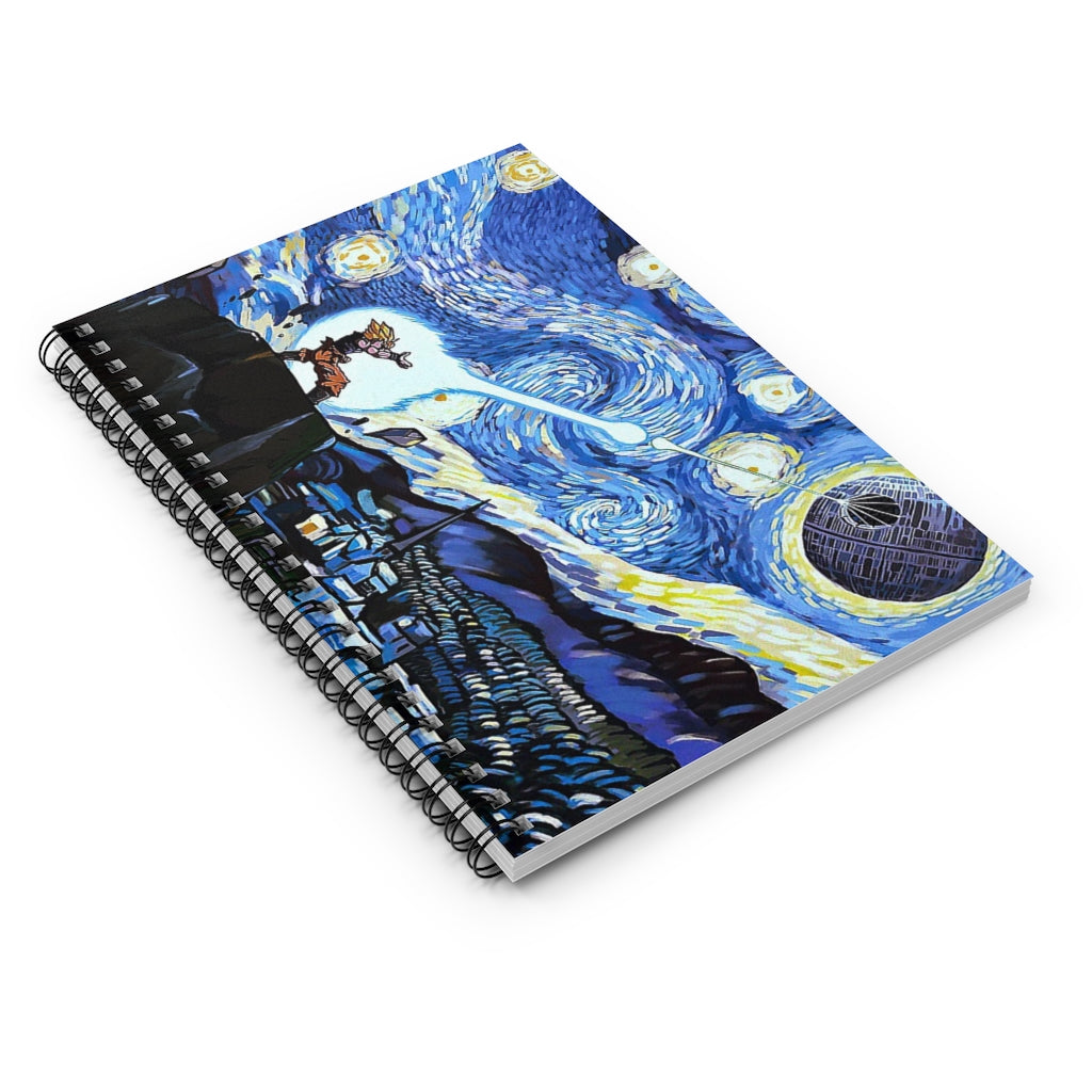 Spiral Notebook - Ruled Line Inspirational Canvas Dragon Ball Cartoon Goku Vs Death Star Goku The Starry Night Satin Gift For Man Stationery Gift