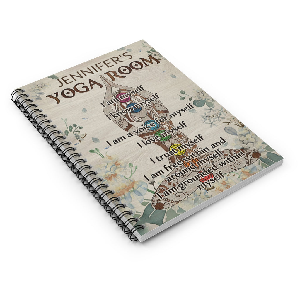Spiral Notebook Personalized Wood Yoga Room I Am Myself Stationery Gift Spiral Notebooks Soft Cover