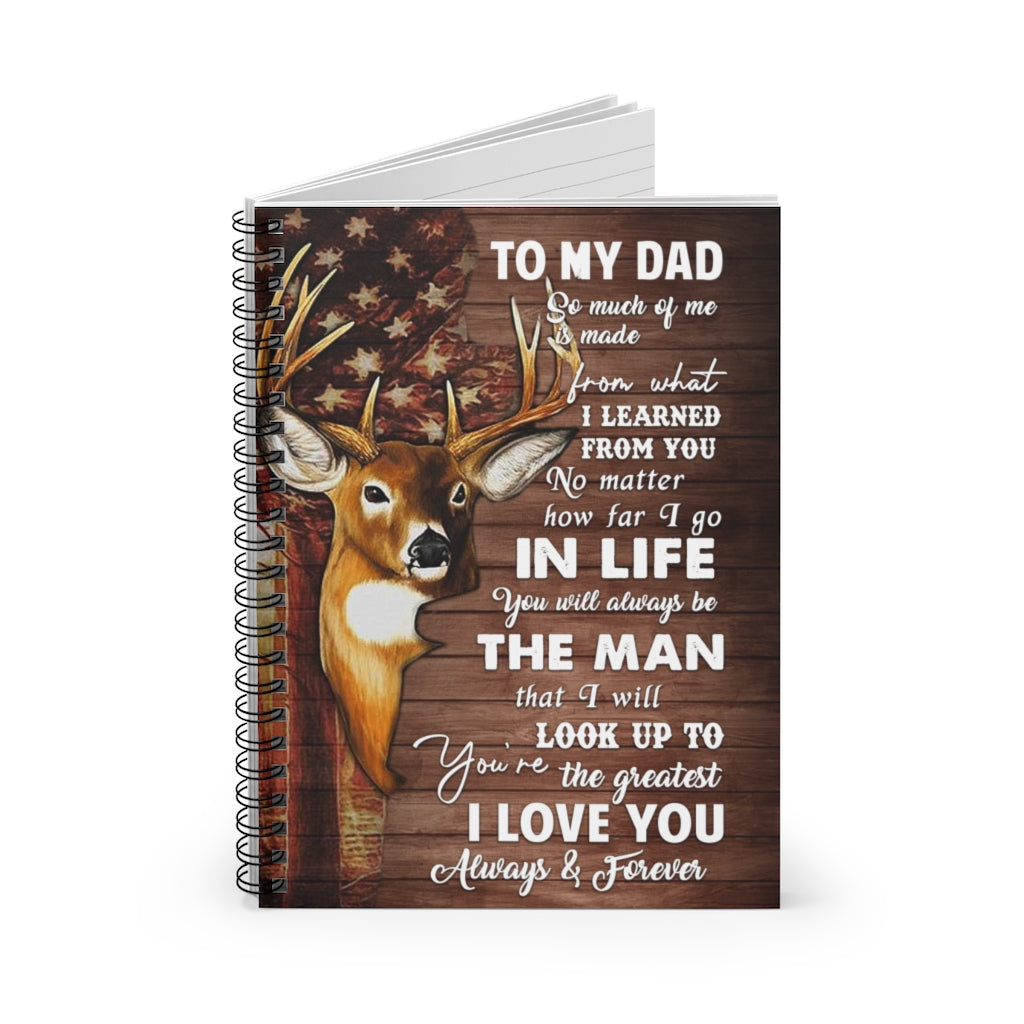 Spiral Notebook Deer USA Flag to My Dad Farmhouse Birthday Christmas Wedding Housewarming Gift Ruled Line