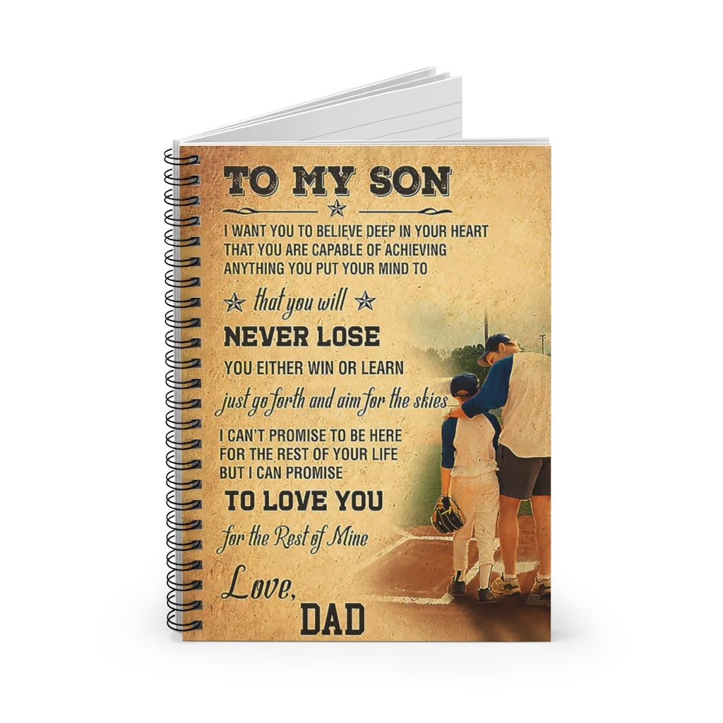 Spiral Notebook - Ruled Line Baseball To My Son Vertical Poster Friendly Notebook Awesome Happy Birthday Gift Basics Wide Ruled Wire bound Spiral Notebook Wide Rule