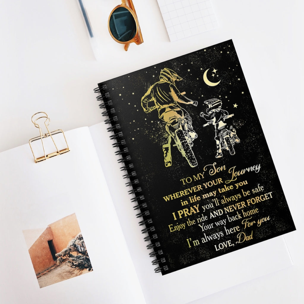 Spiral Notebook - Ruled Line Motorcycle Dad To My Son Personalized Gift Basics Wide Ruled Wire Bound Wide Rule Stationery Gift