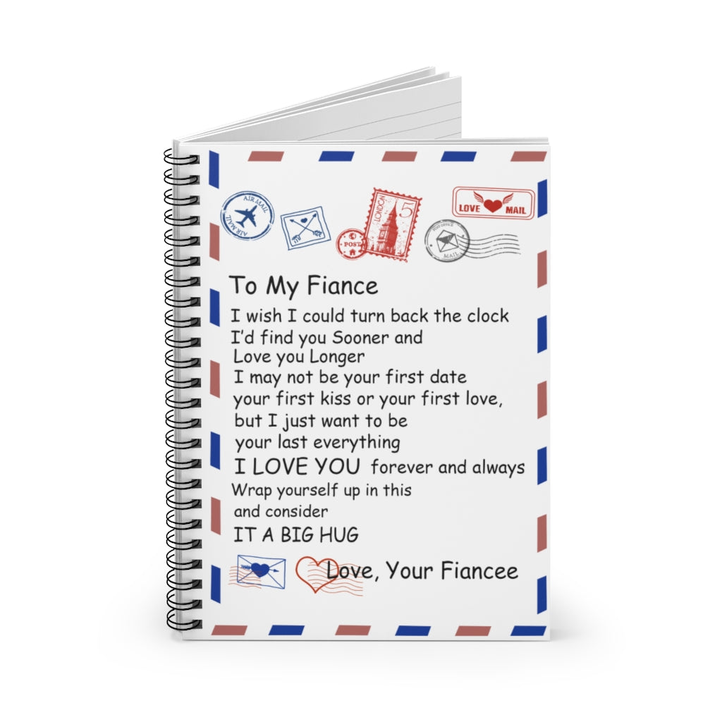 Spiral Notebook - To My Fiance from Fiance Couple Love Letter Quote White Blue Red Envelope Vintage Retro Art Picture Stationery Gift Personalized Notebook