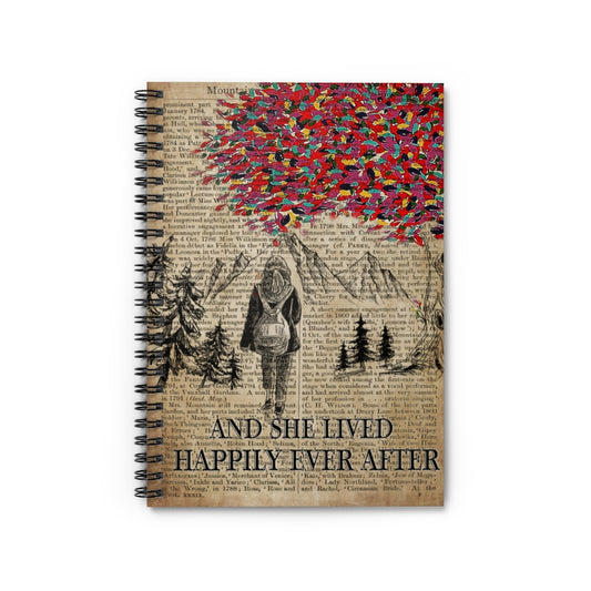 Spiral Notebook - Ruled Line Motivational Gift Hiking and She Lived Happily Ever After Gift for Women, Awesome Christmas, Birthday Gift