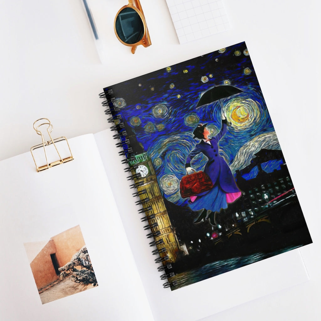 Vigifsana Composition Notebooks Mary Poppins Starry Night Spiral Notebook Spiral Bound Notebook 6X8 for Writing Family Friend Gift Unisex Journal for Man - Woman