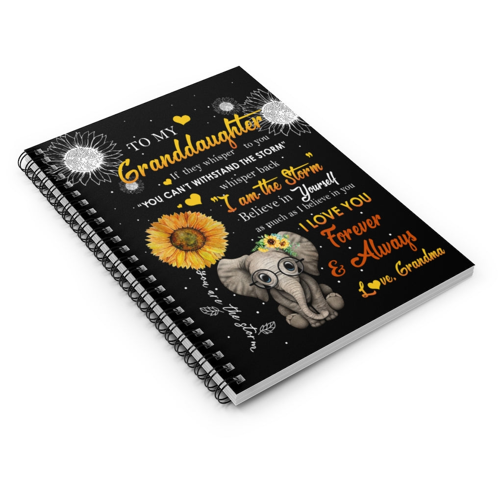 Spiral Notebook Elephants Sunflower - Mom to Daughter I am The Storm I Love You Forever and Always  Ruled Line