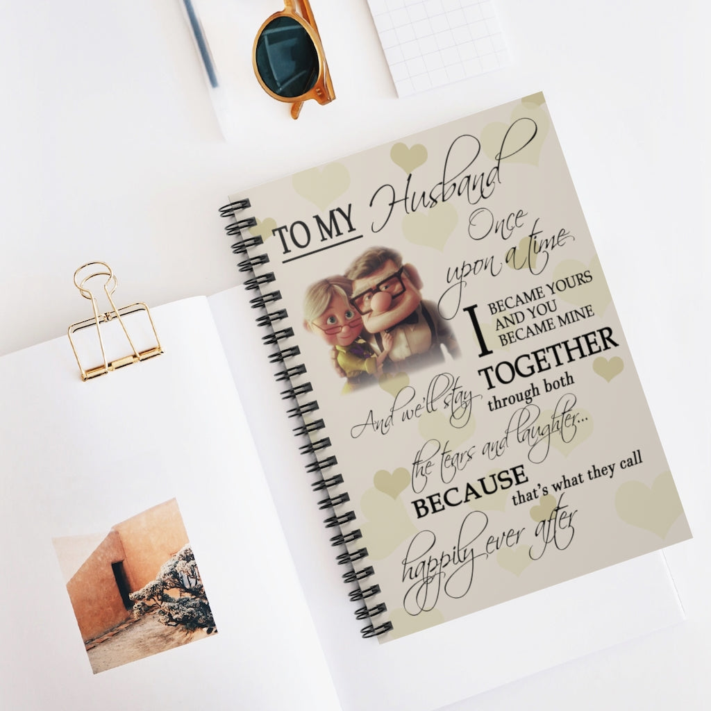 Spiral Notebook - Ruled Line Inspirational Gifts Poster Up Movie Art, Carl Ellie Poster, Gift for Husband , Disney Movie Up, Carl Ellie Motivational gift Family