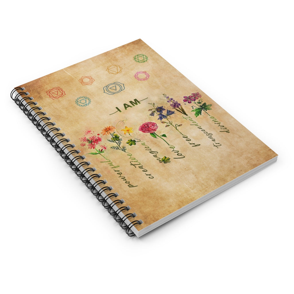 Spiral Notebook - Ruled Line Gifts Yoga for Peace of Mind Yoga I Am Powerful Flower Art Print Family Friend Gift Unisex, Wedding, Anniversary, Awesome Birthday Perfect