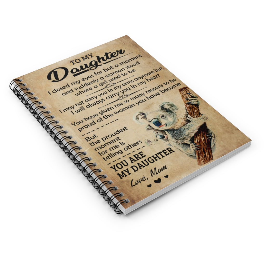 Spiral Notebook To My Daughter I Closed My Eyes Koala Mom Personalized Gift Basics Wide Ruled Wire Bound Wide Rule Spiral Notebooks Soft Cover