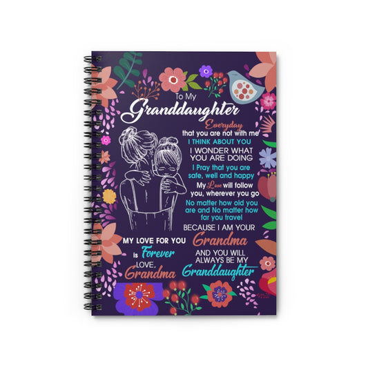 Spiral Notebook To My Granddaughter from Grandma Family Love Letter Quote Violet Flower Illustration Painting Vintage Retro Ruled Line