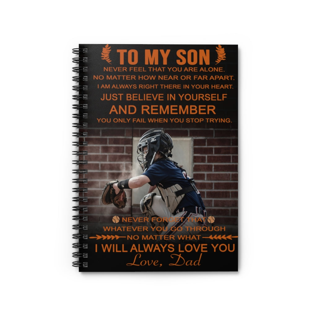 Vigifsana College Rule to My Son You Only Fail When You Stop Trying Love Dad Baseball Spiral Notebook Smart Notebook, Positive Notebook Gift Ideas Gift Sets for Child