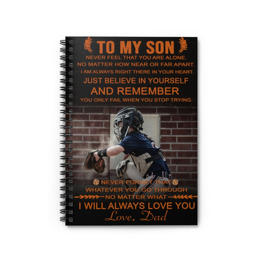 Vigifsana College Rule to My Son You Only Fail When You Stop Trying Love Dad Baseball Spiral Notebook Smart Notebook, Positive Notebook Gift Ideas Gift Sets for Child