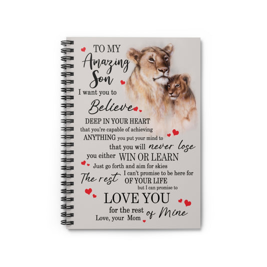 Spiral Notebook to My Amazing Son- Custom Name Birthday Celebration Gift for Son Daughter Grandson Granddaughter Ruled Line