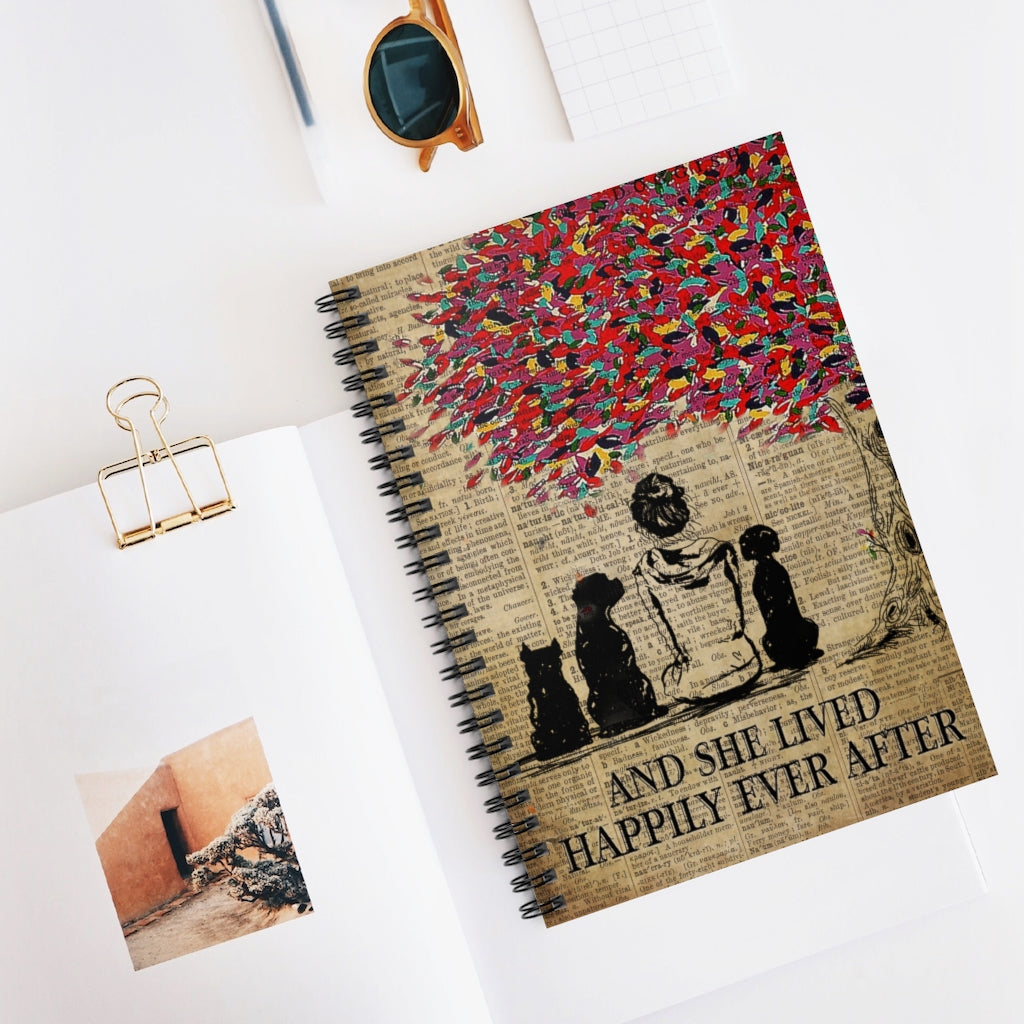 Spiral Notebook - Ruled Line Motivational and She Lived Happily Ever After, Gift for Animal Lover - Vintage Notebook On Birthday, Christmas Family Friend Awesome Gift