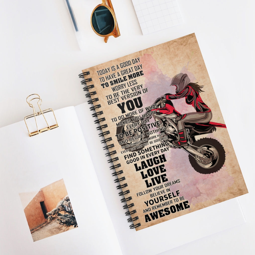 Vigifsana Subject Notebooks Motocross- Today is A Good Day Spiral Notebook College Ruled Paper, 118 Sheets, Baby Journal Customized Journal for Woman - Party - School Supplies Job Journal