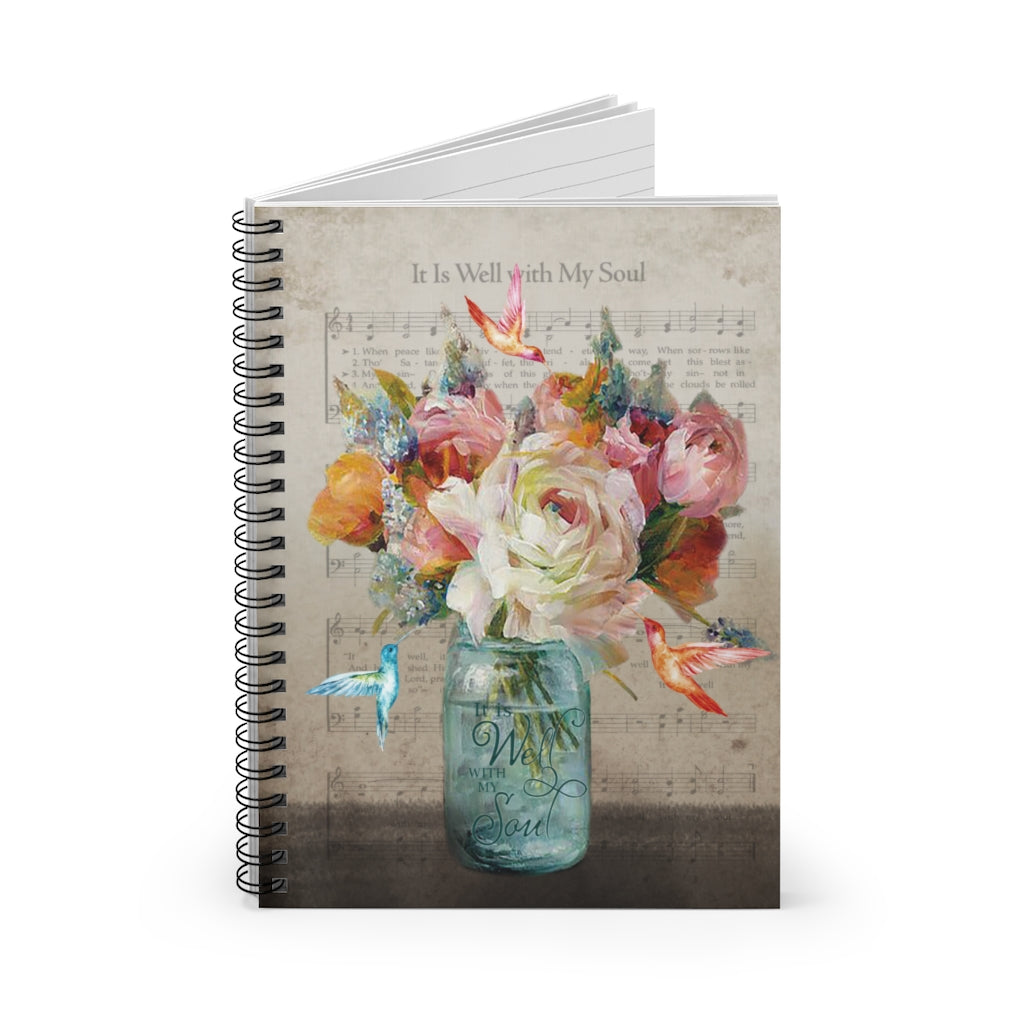 Spiral Notebook - Ruled Line Hummingbird It is Well with My Soul Black White Portrait Personalized Gift Stationery Gift Family Friend Gift Unisex