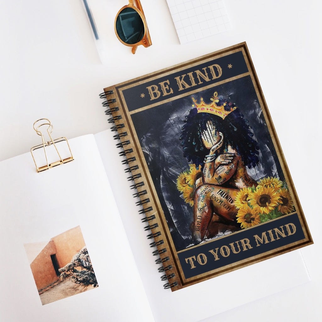 Spiral Notebook to My Mom African American Be Kind to Your Mind, Black Queen Sunflower, Black Women Art, Wall Hanging, Birthday Gifts for Him Ruled Line