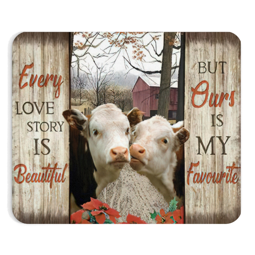 Non-Slip Mouse Pad Meaningful Graphic Design -Every Love Story is Beautiful Hereford Cows- Accessory for Laptop Computer Small Size 9x7.5 inch