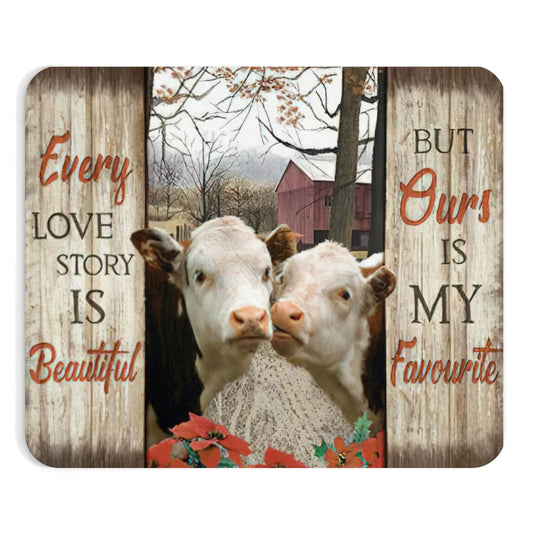 Non-Slip Mouse Pad Meaningful Graphic Design -Every Love Story is Beautiful Hereford Cows- Accessory for Laptop Computer Small Size 9x7.5 inch