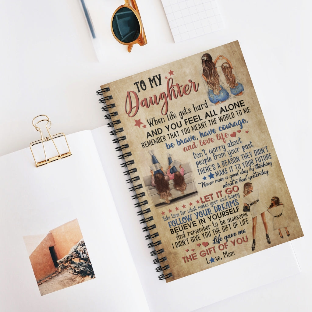 Spiral Notebook Inspiration Gift Family To My Daughter You Feel All Alone Remember That You Meant The World to me Follow Your Dreams gave me The Gift of You Love mom Awesome Perfect on Birthday Ruled Line