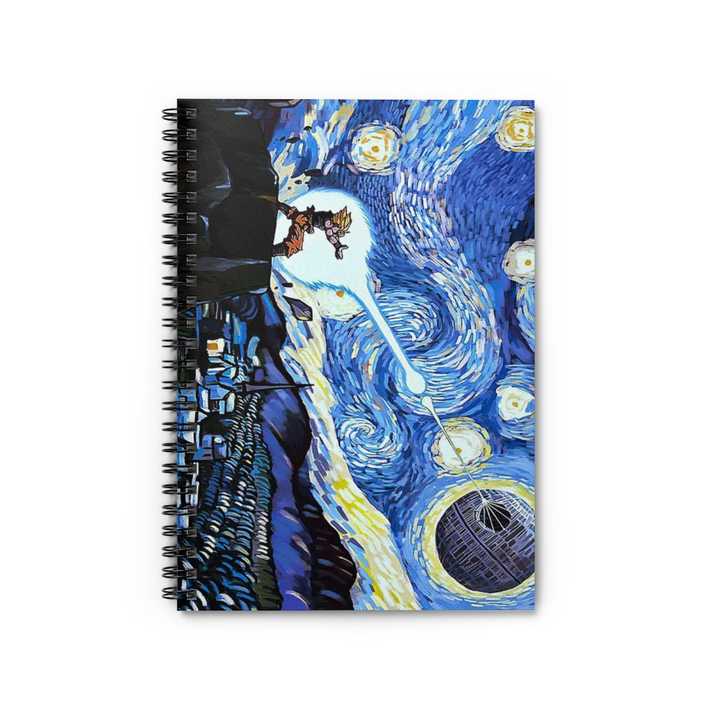 Spiral Notebook - Ruled Line Inspirational Canvas Dragon Ball Cartoon Goku Vs Death Star Goku The Starry Night Satin Gift For Man Stationery Gift