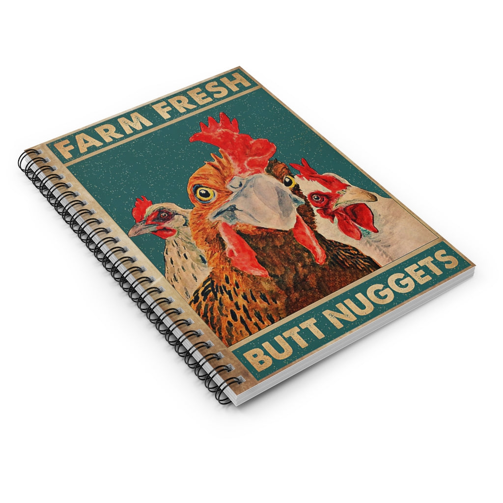 Spiral Notebook Farm Fresh Butt Nuggets Motivational gift Family Basics Wide Ruled Classic Ruled Notebook/Journal For Office, Students, School Supplies Writing Notebook 118 Pages