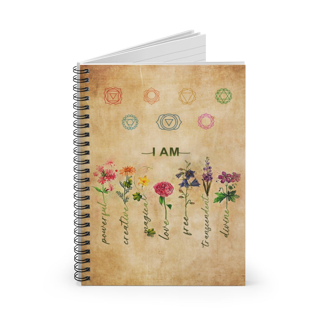 Spiral Notebook - Ruled Line Gifts Yoga for Peace of Mind Yoga I Am Powerful Flower Art Print Family Friend Gift Unisex, Wedding, Anniversary, Awesome Birthday Perfect