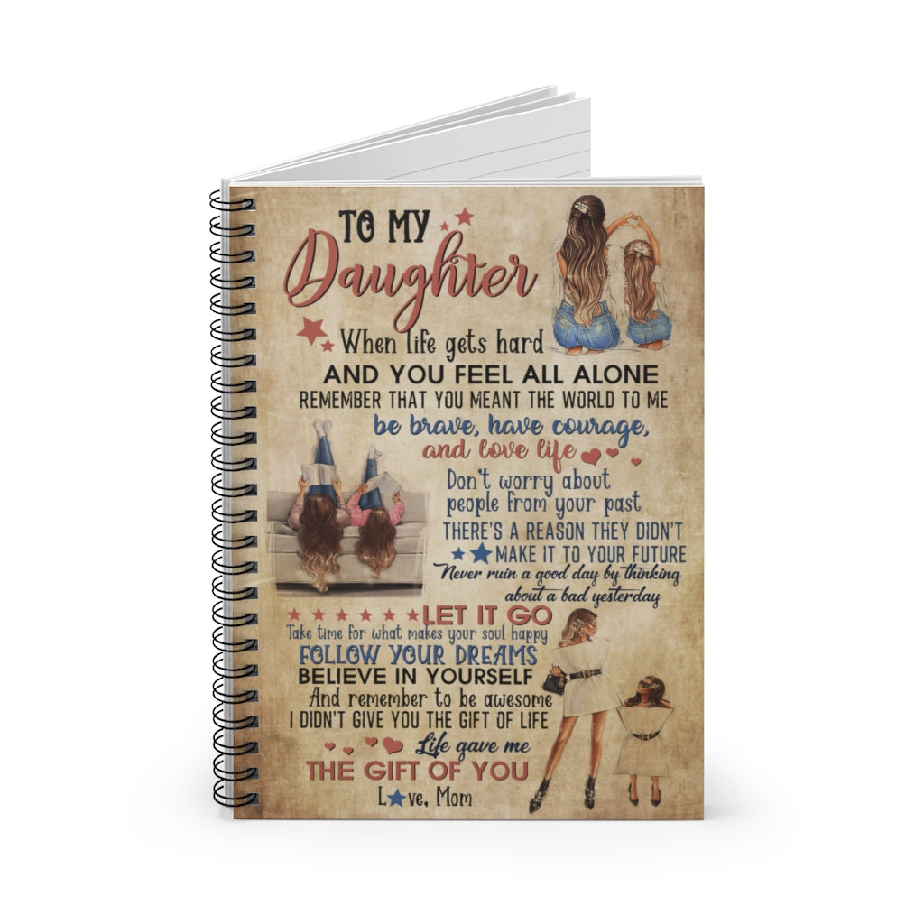 Spiral Notebook Inspiration Gift Family To My Daughter You Feel All Alone Remember That You Meant The World to me Follow Your Dreams gave me The Gift of You Love mom Awesome Perfect on Birthday Ruled Line