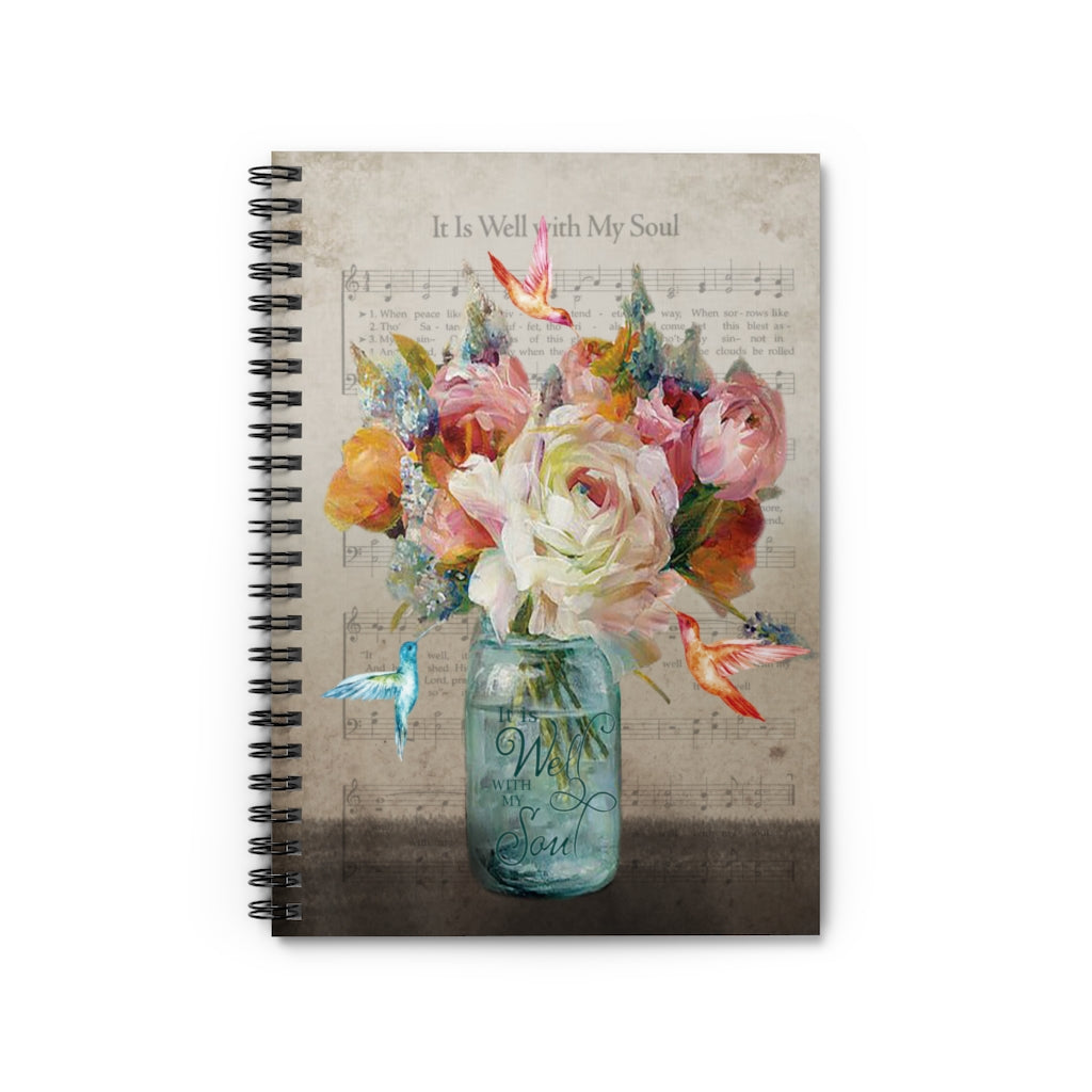 Spiral Notebook - Ruled Line Hummingbird It is Well with My Soul Black White Portrait Personalized Gift Stationery Gift Family Friend Gift Unisex