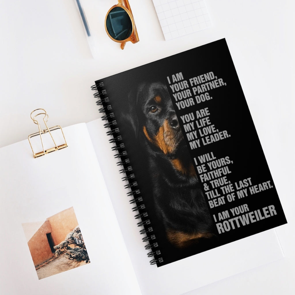 Spiral Notebook - Ruled Line Framed Wood I Am Your Friend Your Partner Your Dog I Am Your Rottweiler – Family Friend Gift Unisex On Christmas, Awesome Birthday
