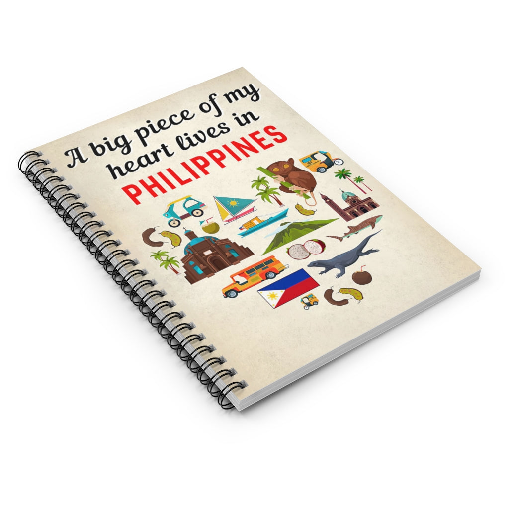 Spiral Notebook - Ruled Line A Big Piece Of My Heart Lives In Philippines Mum Gift Perfect for Office Home School Business Writing & Note Taking