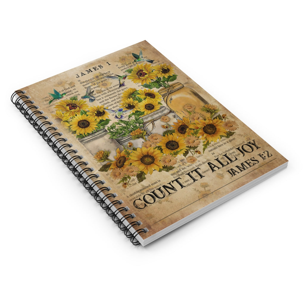Spiral Notebook - Ruled Line Catchphrase Count it all joy Hummingbird Personalized Notebook Spiral Bound Notebook 6x8 for Writing Mum Gift