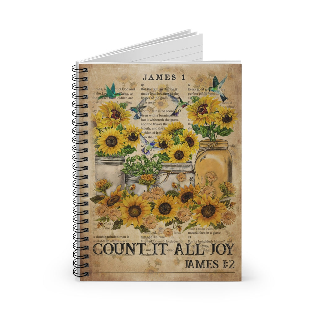 Spiral Notebook - Ruled Line Catchphrase Count it all joy Hummingbird Personalized Notebook Spiral Bound Notebook 6x8 for Writing Mum Gift