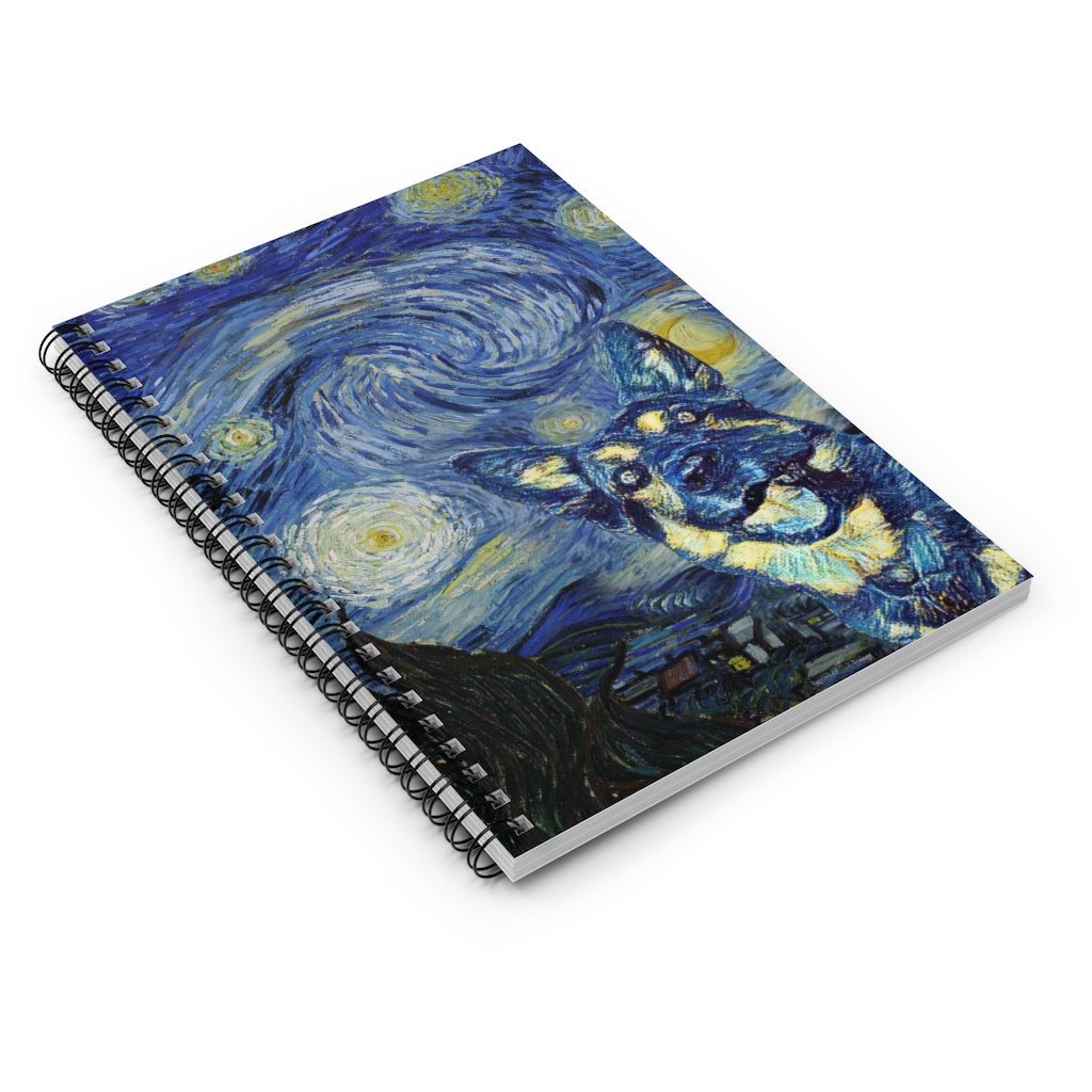 Personalised Notebook, German Shepherd Starry Night Black White Spiral Notebook - Ruled Line